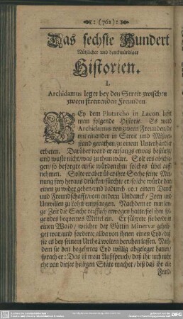 Das sechste Hundert Nützlicher und denckwürdiger Historien