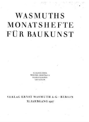 11.1927: Wasmuths Monatshefte für Baukunst und Städtebau