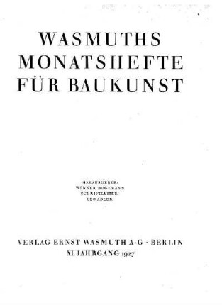 11.1927: Wasmuths Monatshefte für Baukunst und Städtebau