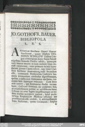 Io. Gothofr. Bauer Bibliopola