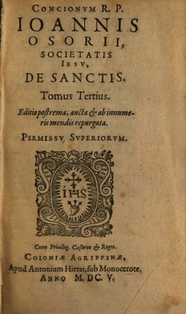 Conciones : In quinque Tomos distinctae, 3. De Sanctis