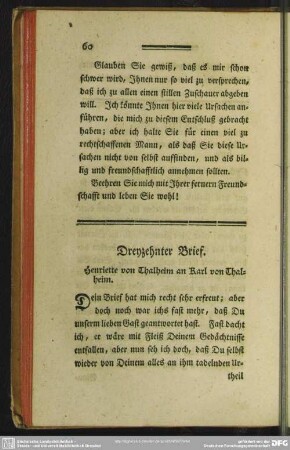 Dreyzehnter Brief. Henriette von Thalheim an Karl von Thalheim