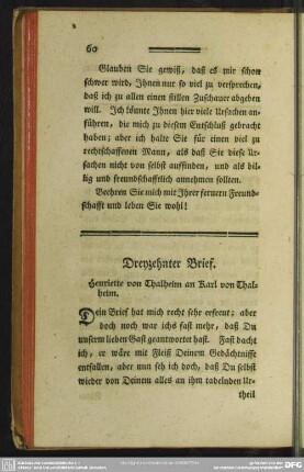 Dreyzehnter Brief. Henriette von Thalheim an Karl von Thalheim