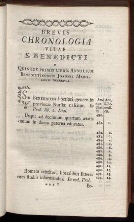 Brevis Chronologia Vitae S. Benedicti.
