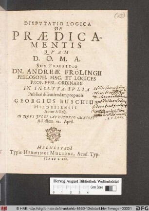 Disputatio Logica De Praedicamentis