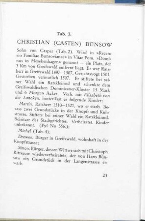 Tab. 3. Christian (Casten) Bünsow - Tab. 47. Christoph Bünsow