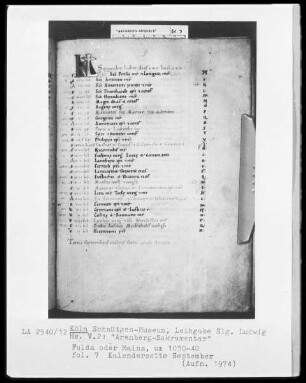 Arenberg-Sakramentar — Kalenderseite September, Folio 7