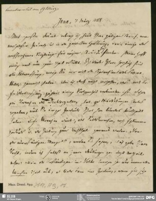 Eigenh. Brief von Heinrich Carl Abraham Eichstaedt an August Wilhelm von Schlegel, Jena, 07.03.1808