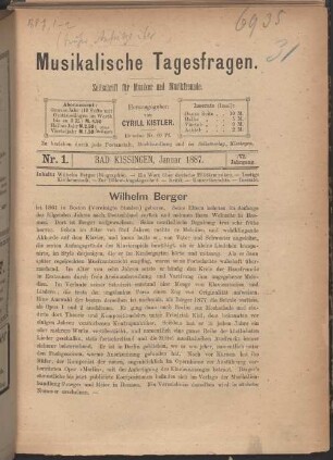 Musikalische Tagesfragen : Zeitschr. für Musiker u. Musikfreunde. 4, 4. 1887