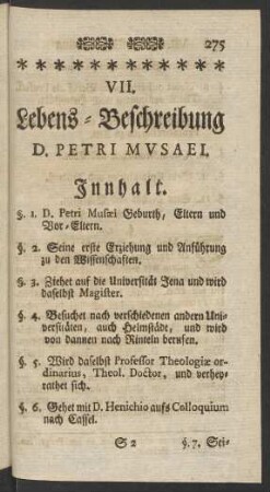 VII. Lebens-Beschreibung D. Petri Musaei.