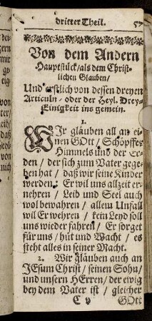 Von dem Andern Hauptstück/ als dem Christlichen Glauben.