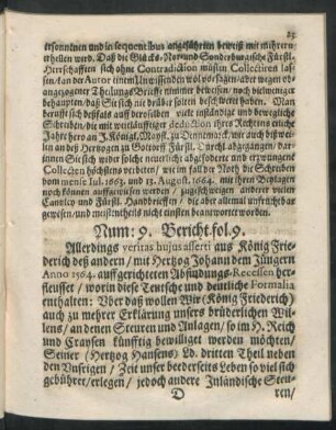 Num: 9. Bericht. fol. 9.