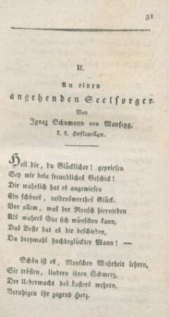 31-33 An einen angehenden Seelsorger
