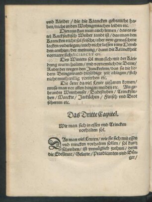 Ds Dritte Capitel. Wie man sich in essen und Trincken vorhalten sol.