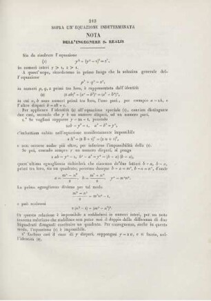 Sopra un' equazione indeterminata nota dell'ingegnere S. Realis.