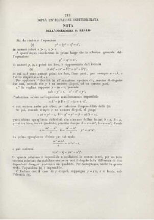 Sopra un' equazione indeterminata nota dell'ingegnere S. Realis.