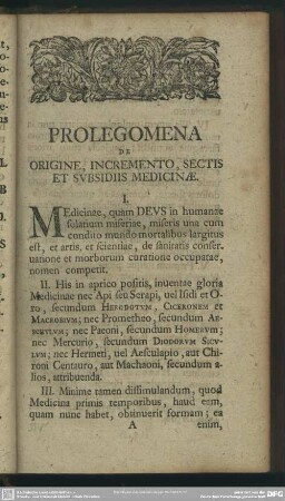 Prolegomena De Origine, Incremento, Sectis Et Subsidiis Medicinae