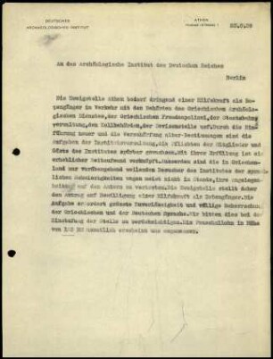 K. Kübler an DAI Zentrale