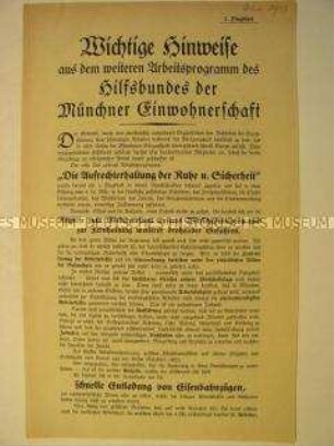 Programmatisches Flugblatt des Hilfsbundes der Münchener Einwohnerschaft