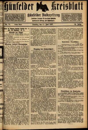 Erste Ausgabe vom Samstag, den 11. Juni 1927.