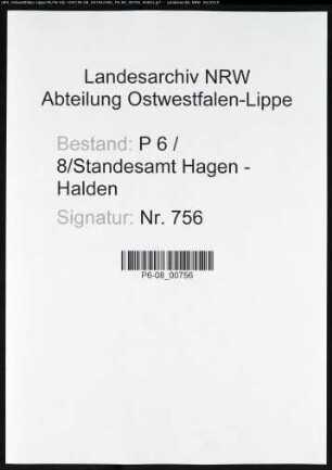Sterberegister Standesamt Hagen-Halden