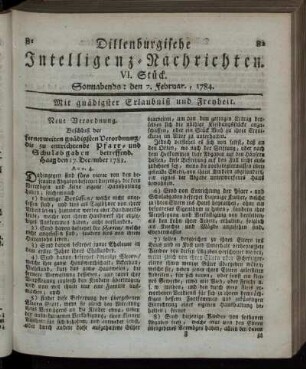 VI. Stück. Sonnabends: den 7. Februar, 1784.