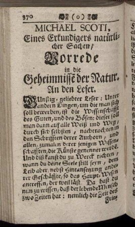 Vorrede in die Geheimnisse der Natur.