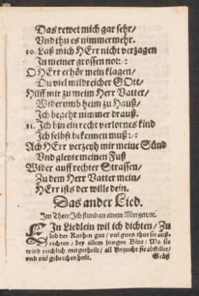 Das ander Lied. || Jm Thon: Jch stund an einem Morgen/ [et]c. ||