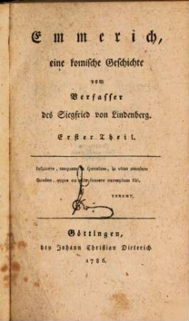 Komische Romane aus den Papieren des braunen Mannes und des Verfassers des Siegfried von Lindenberg. 3, Emmerich : eine komische Geschichte