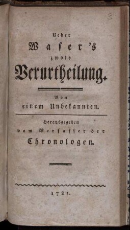 Ueber Waser's zwote Verurtheilung