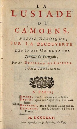 La Lusiade Du Camoens : Poème Héroique, Sur La Découverte Des Indes Orientales, 3