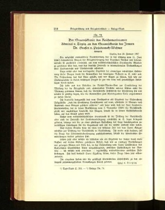 Nr. 75. Der Staatssekretär des Reichsmarineamts Admiral v. Tirpitz an den Staatssekretär des Innern Dr. Grafen v. Posadowsky=Wehner