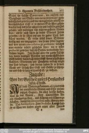 Zugabe: Von der Gottheit unsers Heylandes Jesu Christi.