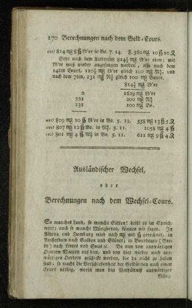 Ausländischer Wechsel, oder Berechnungen nach dem Wechsel-Cours.