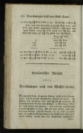 Ausländischer Wechsel, oder Berechnungen nach dem Wechsel-Cours.