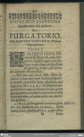 Disputatio Duodecima Opposita duob, libb. Bellarm. De Purgatorio