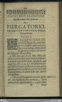 Disputatio Duodecima Opposita duob, libb. Bellarm. De Purgatorio