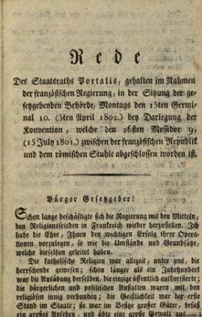 Konkordat zwischen der franz. Regierung und dem Papste Pius VII.