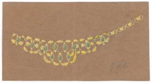 Entwurf einer Halskette : Dreireihige, collierartige Kette mit Schmucksteinen; signiert