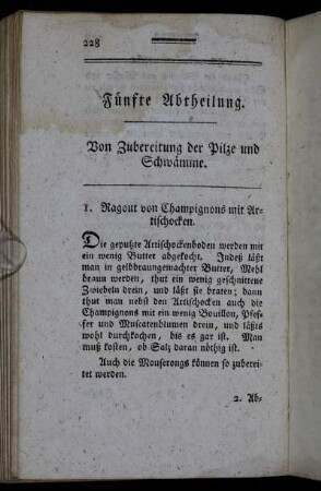 Fünfte Abtheilung. Von Zubereitung der Pilze und Schwämme.