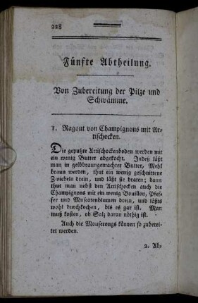 Fünfte Abtheilung. Von Zubereitung der Pilze und Schwämme.