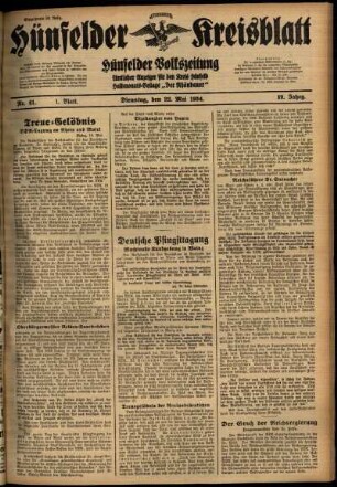 Erste Ausgabe vom Dienstag, den 22. Mai 1934.