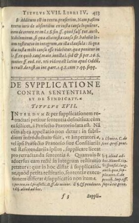 De Supplicatione Contra Sententiam, Et De Syndicatu. Titulus XVII.