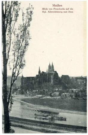 Meißen. Blick v. Proschwitz - Elbe mit Dampfer Wettin