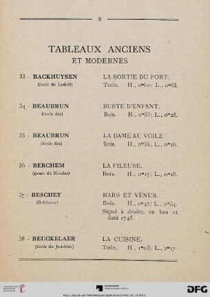 Tableaux Anciens et Modernes (Nr. 33-108)