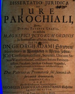 Dissertatio Juridica De Jure Parochiali