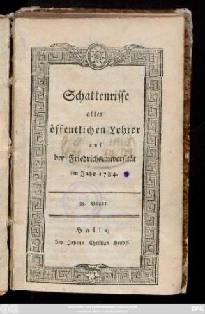 Schattenrisse aller öffentlichen Lehrer auf der Friedrichsuniversität im Jahre 1784