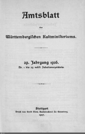 29.1936: Kultministerium, Amtsblatt 1936