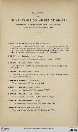Extrait de l'inventaire du musée de Ghizeh: comprenant les objets entrés dans les collections du 1er janvier au 31 décembre 1895