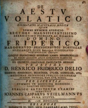 De aestu volatico : dissertatio inauguralis medica